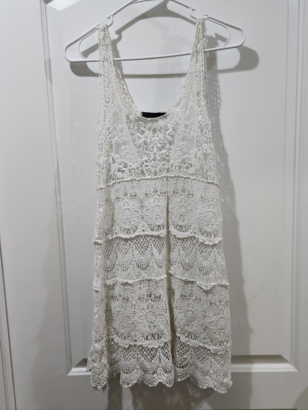No Brand Women's White Sleeveless Scoop Neck Eyelet Swim Cover-Up Dress Small S